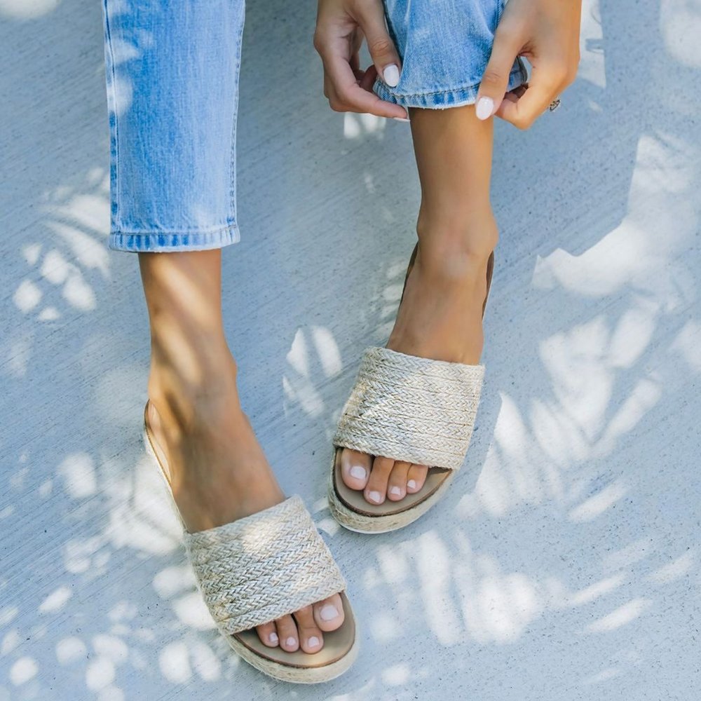 NEW🔥 Natural Jute Raffia Espadrille Slide Sandals Platform Wedge Heel Open Toe - Picture 3 of 11